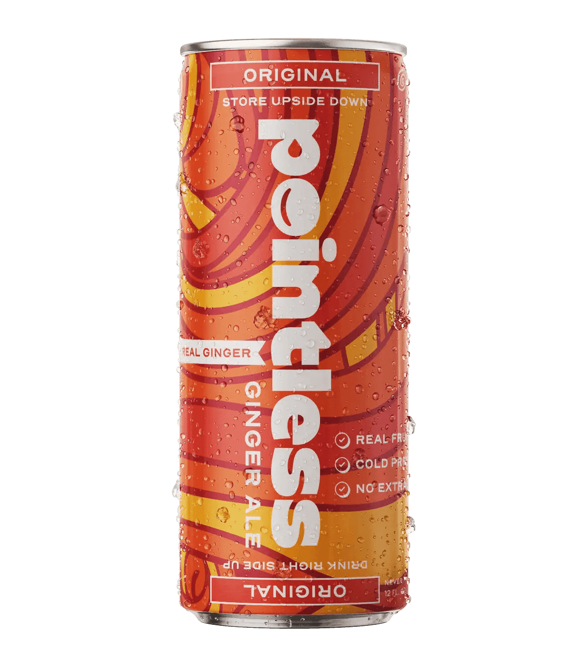 a can of ginger ale with orange and red swirls